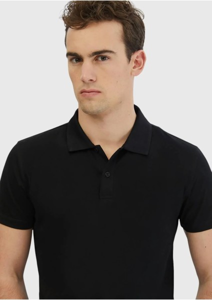 Siyah Düz Polo Yaka %100 Pamuk T-Shirt modelleri
