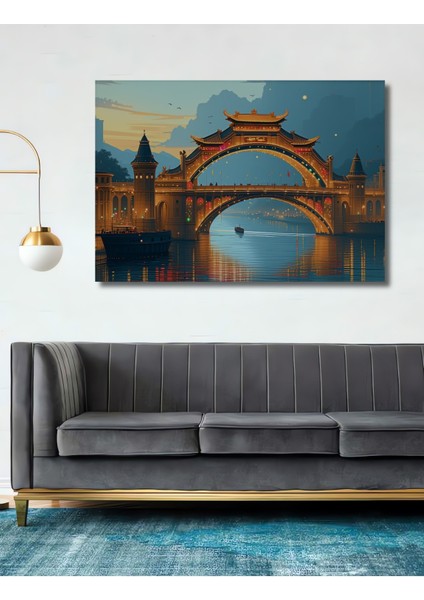 Mavi Fil Geometrik Çizgili Dekoratif Ahşap Ev/işyeri/ofis Kare Tablo