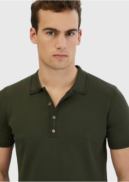 Haki Polo Yaka Düz Örgü Triko modelleri