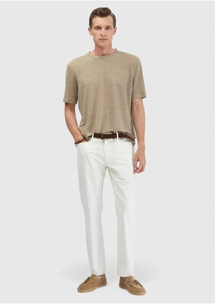 Vizon Düz Bisiklet Yaka %100 Keten T-Shirt fiyatları