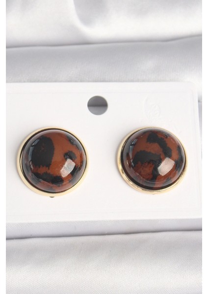 Bfs Pirinç Gold Renk 3D Daire Leopar Model Kadın Küpe
