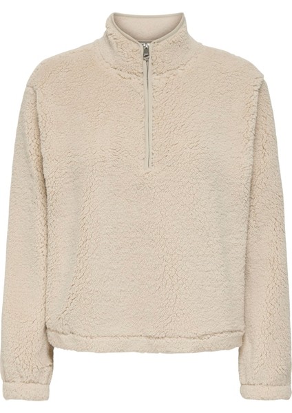 Kadın Yarım Fermuarlı Peluş Bej Sweatshirt - 15311631 fırsatları