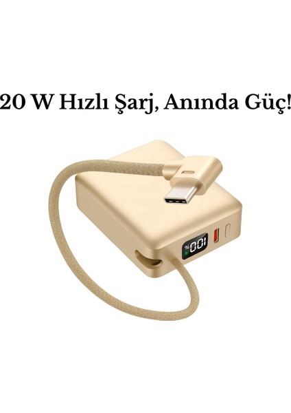 20W Hızlı Şarj Mini Powerbank – Kompakt, Taşınabilir, Dijital Ekranlı, Usb-C Çıkışlı