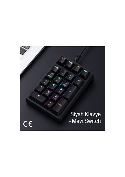 Rgb Mekanik Sayısal Tuş Takımı | 21 Tuşlu Kablolu Numpad, Mavi Switch, Gaming & Ofis Klavye