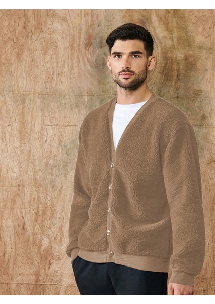 Camel V Yaka Düğmeli Peluş Hırka fiyatları