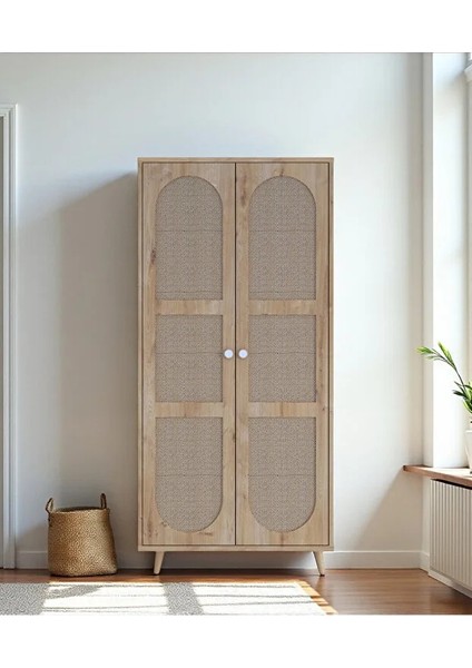 Bali Bohem Jüt 2 Kapaklı Gardırop – Jüt Kumaş Mdf Kapaklı, Meşe fiyatları