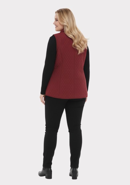 Büyük Beden Polo Yaka Bordo Renkli Kapitone Yelek modelleri