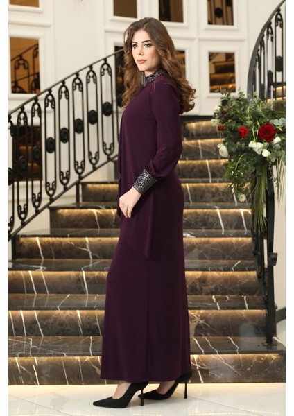 Sim Detaylı Efsane Tesettür Abiye Elbise