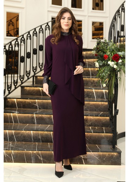 Sim Detaylı Efsane Tesettür Abiye Elbise modelleri