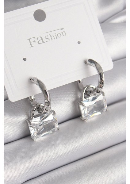 Bfs Pirinç Gümüş Renk Sallantı Zirkon Taşlı Çanta Model Kadın Küpe