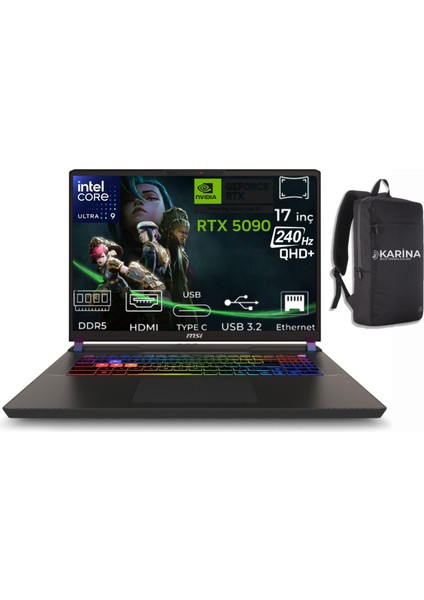 Msı Vector 17 Hx Aı Ultra 9 275HX A2XWJG-079TR-24 32GB 4tb+4tb RTX5090 W11HOME 17" Wqxga Gaming Laptop & A2XWJG079TRK24