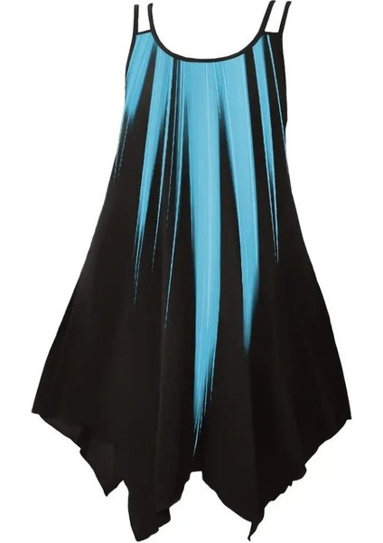 Kadın Askılı Yuvarlak Yaka Asimetrik Detaylı Desenli Süprem Elbise indirimleri