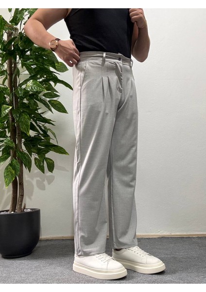 Erkek Gri Pileli Kumaş Pantolon Modern Düğmeli Şık ve Günlük Kullanıma Uygun Şık fiyatları