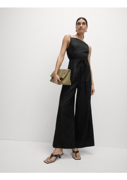 Keten Karışımlı Kare Yaka Tulum