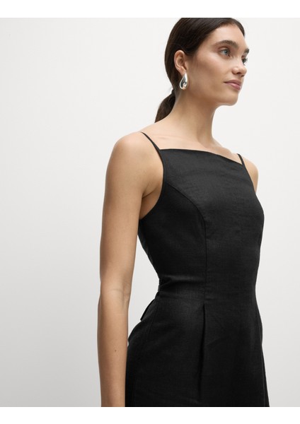 Keten Karışımlı Kare Yaka Tulum