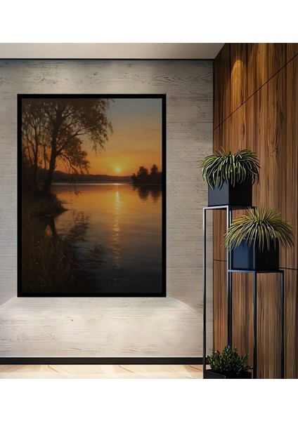 Çerçeve Görünümlü Işıltılı Papatya Bahçesi Yağlı Boya Görünümlü Dekoratif Ahşap Ofis Kare Tablo