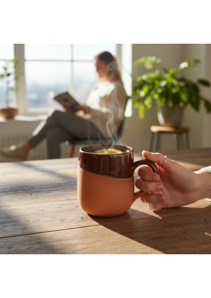 Kırmızı Toprak Sırlı El Yapımı Kupa Bardak | Büyük Meşrubat Bardağı