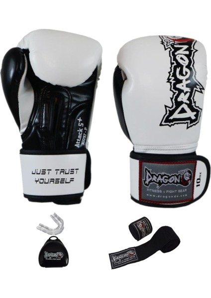 Dragon Attack 5 Plus Pro Boks Eldiveni 3'lü Set Kick Boks Muay Thai Boks Eldiveni Bandaj ve Dişlik