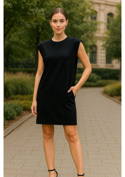 Vatkalı Siyah Modal Kumaş Kadın Elbise modelleri