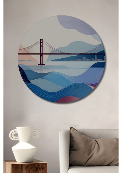 Gökyüzünde Kanat Çırpan Şahin Yağlı Boya Görünümlü Dekoratif Ahşap Ev/işyeri/ofis Yuvarlak Tablo