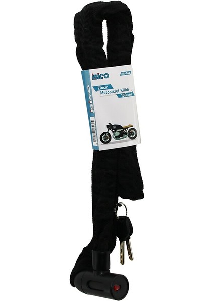 Zincirli Anahtarlı Motor - Bisiklet Kilit Bez Kılıflı Aç-Kapa Kilit Kapak 150CM (5224)