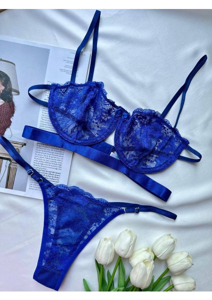 Dantel Transparan Balenli Sütyen Takımı Desteksiz Bralet String Külot 75B-90B fiyatları