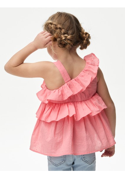 Saf Pamuklu Fırfır Detaylı Bluz (2-7 Yaş)