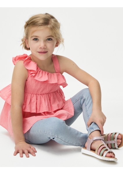 Saf Pamuklu Fırfır Detaylı Bluz (2-7 Yaş)