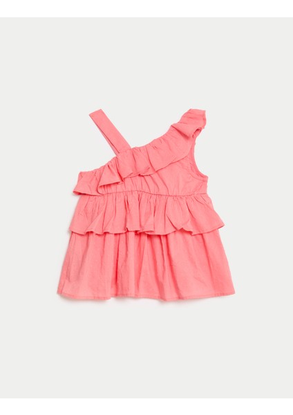 Saf Pamuklu Fırfır Detaylı Bluz (2-7 Yaş)