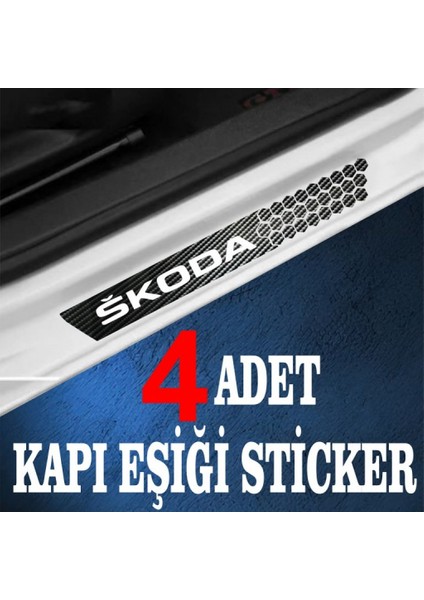 Skoda Özel Oto Kapı Eşikleri Sticker Karbon 4 Adet