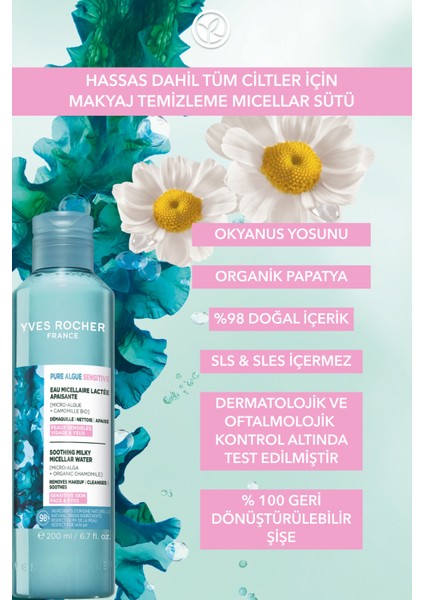 Yüz&makyaj Temizleme Micellar Sütü-Hassas Dahil Tüm Cilt-Pure Algue Sensitive Botanik Kompleks 200ML indirimleri