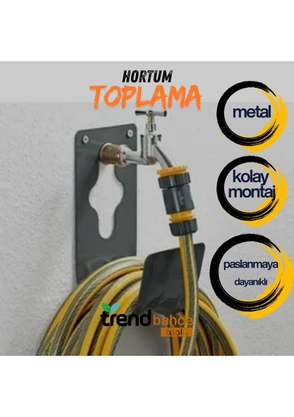 Metal Hortum Toplama Aparatı Bahçe Huvar Hortum Sarma Aparatı (Siyah)