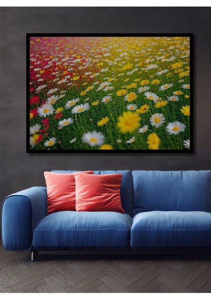 Çerçeve Görünümlü Fırtına Bulutları Altında Şimşek Dansı Yağlı Boya Görünümlü Ahşap Ofis Tablo