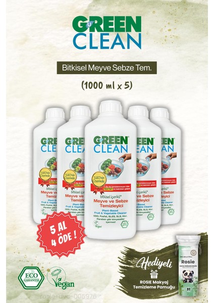 5 Al 4 Öde Green Clean Bitkisel Meyve Sebze Tem. ve Rosie Makyaj Pamuk
