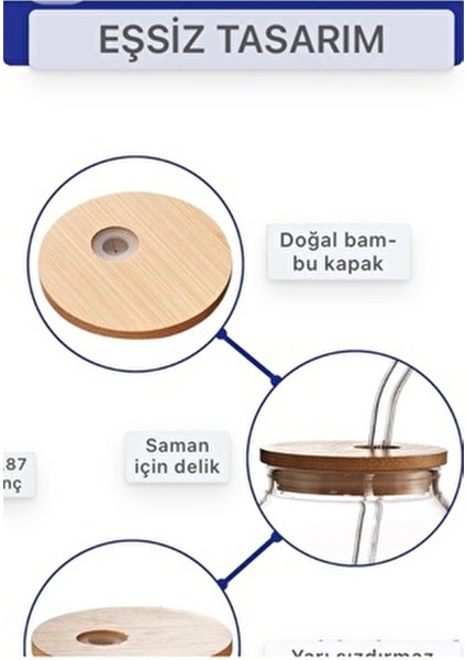 2 Adet Isıya Dayanıklı Pipetli Bambu Kapaklı Bardak 2 Pipet Kapağı 2 Cam Pipet ve 1 Fırça)