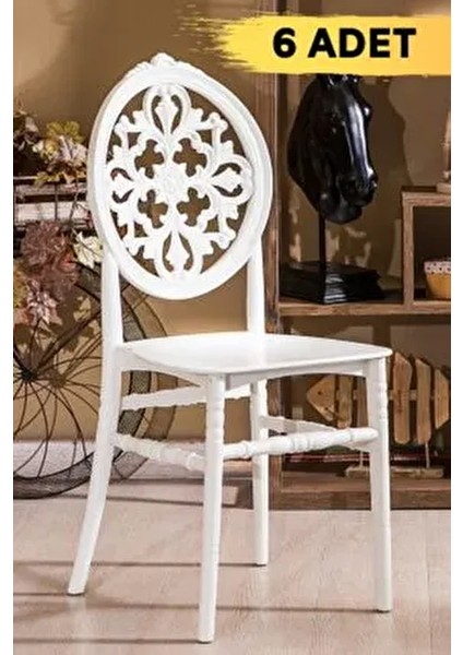 Venüs Beyaz Sandalye 6 Adet Polyester Oturum Yüzeyi ile Şık ve Kullanışlı