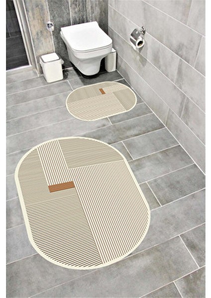 Su Emici Yumuşak Kaymaz Taban Sünger Dolgulu Yıkanabilir Dekoratif Banyo Paspası Takımı 1150 Oval