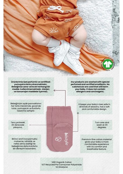 Bistyle Basic Kaymaz Penye Soket Çorap 3'lü BS10106 Pudra Ekru Somon