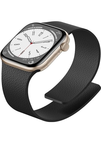 Apple Watch 11-10 46MM 9 8 7 45MM Se 6 5 4 44 Ultra 49MM Uyumlu Manyetik Silikon Deri Dokulu Kordon