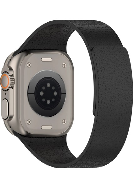Apple Watch 11-10 46MM 9 8 7 45MM Se 6 5 4 44 Ultra 49MM Uyumlu Manyetik Silikon Deri Dokulu Kordon modelleri