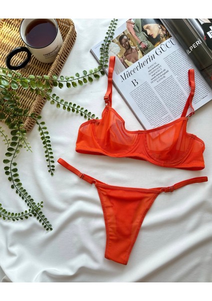 Tül Transparan Desteksiz Balenli Sütyen Takımı String Külot 75B-90B fırsatları