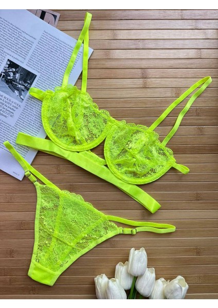 Dantel Transparan Balenli Sütyen Takımı Desteksiz Bralet String Külot 75B-90B indirimleri