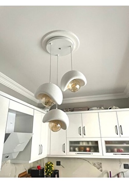 Beton Görünümlü Modern Şık Iskandinav Tarz 3 Başlıklı Avize (25CM) (Rustik Ampul Hediyeli) Nestvibe