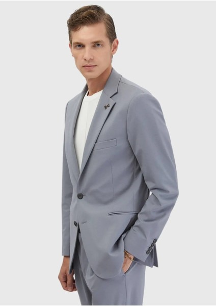 Açık Gri Düz Comfort Fit Örme Takım Elbise fırsatları