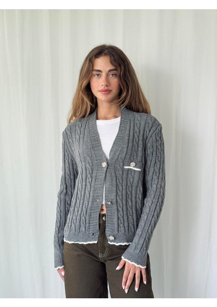 Gold Düğmeli Hırka Kadın Gri fırsatları