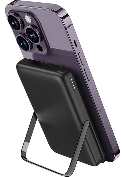 WI-P011 Gentleman Serisi LED Işık Göstergeli Standlı Kablosuz Powerbank 10.000MAH 15W Siyah indirimleri