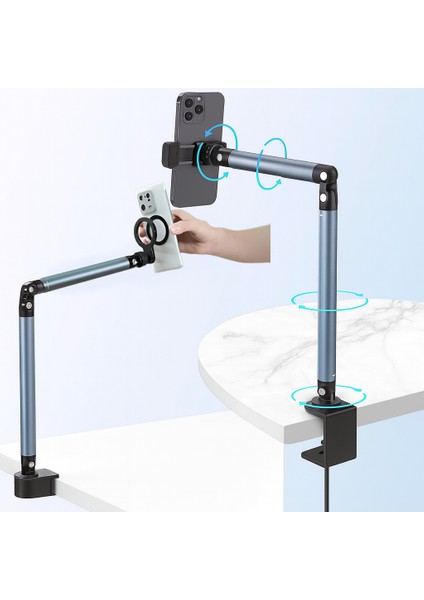 2’si 1 Arada Manyetik Masaüstü Telefon ve Tablet Standı – 360° Ayarlanabilir Açı, Sağlam Klipsli Tasarım, Esnek ve Katlanabilir, Video Çekimi, Canlı Yayın | EH-311