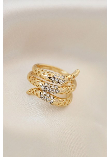 Bfs Ayarlamalı Altın Renk Metal Zirkon Taşlı Yüzük