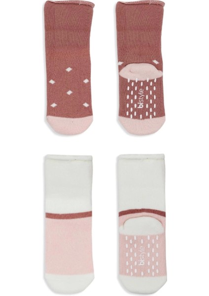 Bistyle Puanlı Kaymaz Havlu Soket Çorap 2'li BS10502 Pudra Pembe modelleri