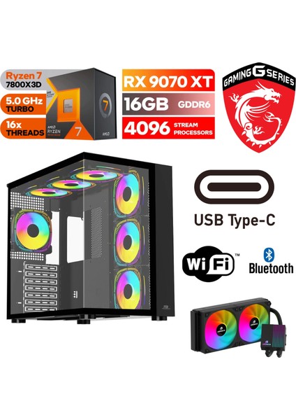 Şafak-Gaming Pc Ddr5 -Rx 9070XT 16 GB – Ryzen 7 7800X3D – 32GB -64GB Ddr5 Ram – 1 Tb M.2 SSD - Sıvı Sogutmalı - Windows 11 Pro